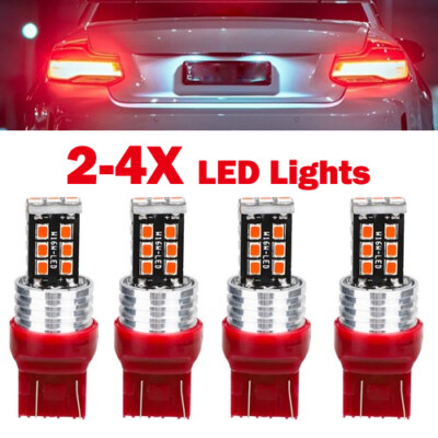 2-4x 7443 LED Strobe Red Flash Blinking Brake Stop Tail Parking Light Bulb