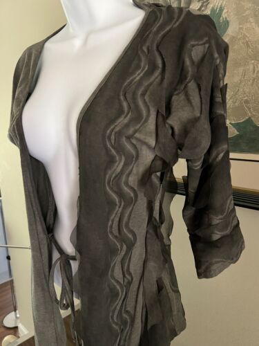 LE GATTE Italy Open or Tie Front Top - Unique - Silk, Leather, Cotton Blend - Picture 1 of 16