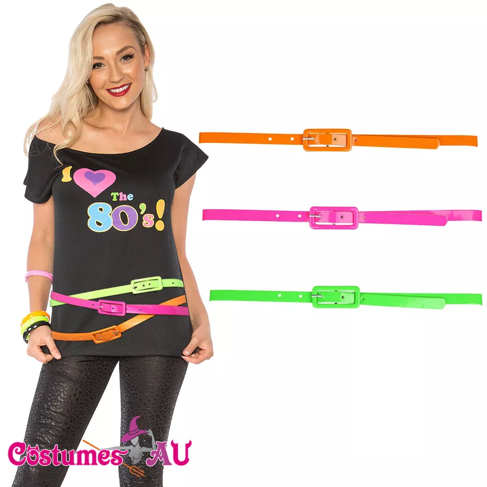 Ladies 80s Style Neon Belt Costume Three Belts 1970s 1980s Disco