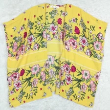 Love Tree Womens Blouse Open Front Floral Yellow Poncho Lightweight Flowy S New
