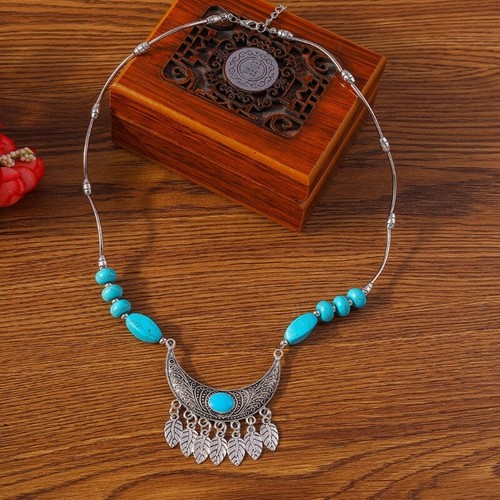 Leaf Tassels and Turquoise Necklace Neck Jewelry for Everyday Wear and Festivals - Picture 6 of 8