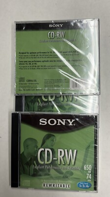 Lot of 3 Sony CD-RW CD rewritable 650 Mb 74min CD-RW650 Jewel Cases Sealed. MM