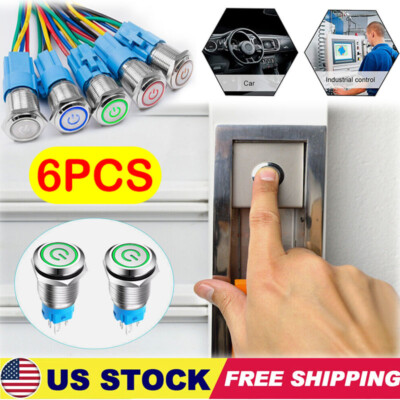 #ad #ad 6PCS Latching Push Button Power Switch 16mm 12V LED ON OFF Waterproof Stainless $4.99