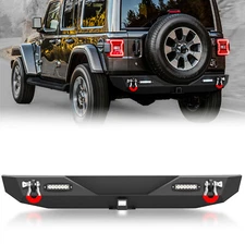 W/ 2" Hitch Receiver&D-Rings Rear Bumper For 2018-2024 Wrangler JL JLU Unlimited