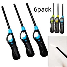 6 pc NEON Refillable Butane Gas Kitchen Long Lighter For Stove Candle BBQ Grill
