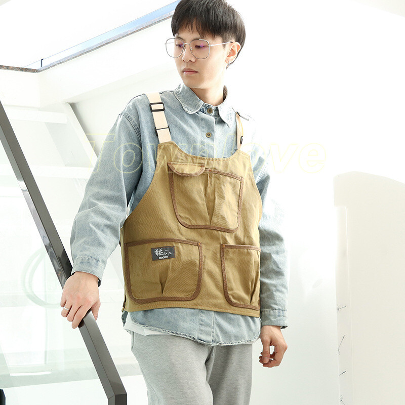 Japanese Retro Worker Multi-pockets Vest Outwear Waistcoat
