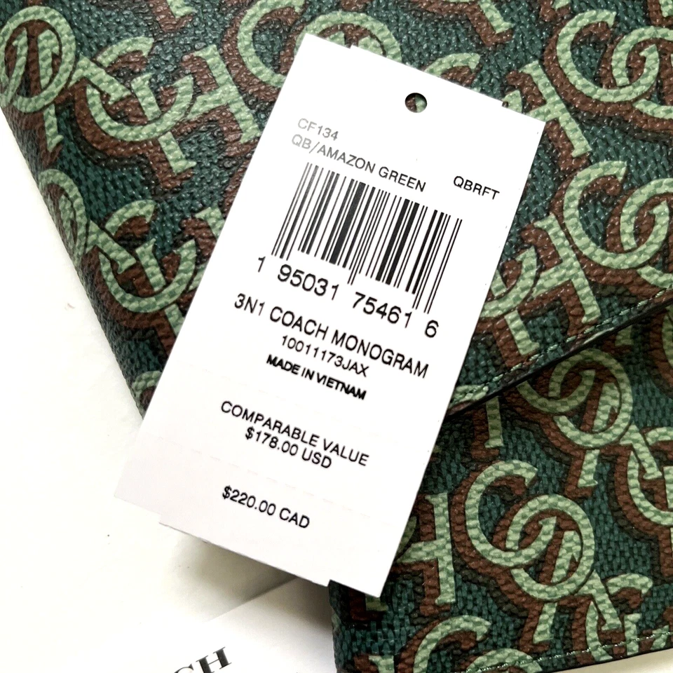 Cartera de lona Coach 3 en 1 exclusiva verde monograma inserción extraíble nueva con etiquetas $180 Foto 4 de 4