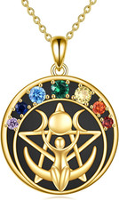 Black Onyx Pentacle Necklace Sterling Silver Triple Moon Goddess Pendant Jewelry