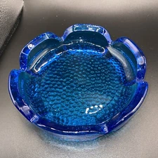 MCM Glass Ashtray Sapphire Blue  Pebble Textured  5.75"