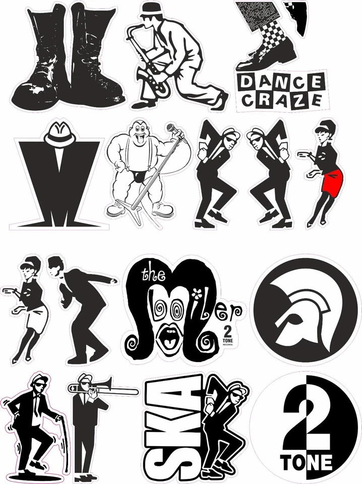 x16 Ska Vinyl Stickers retro skinhead laptop specials 2 Tone beat 1980s mods fun