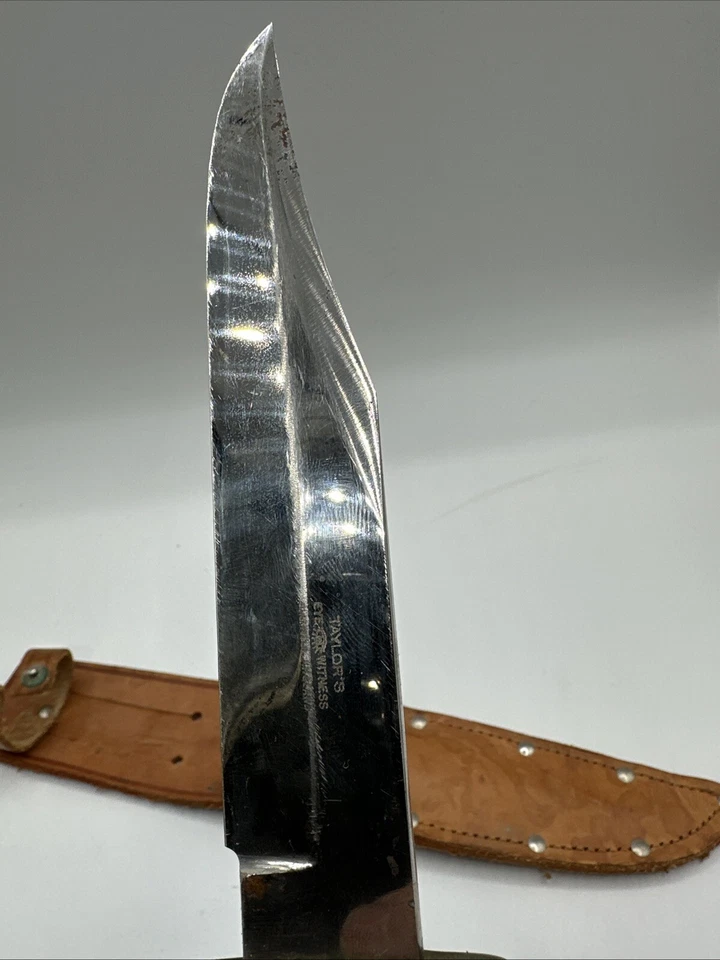 Vintage TAYLOR WITNESS SHEFFIELD ENGLAND Stag Handle Fixed Blade Knife &Sheath - Image 4 of 4