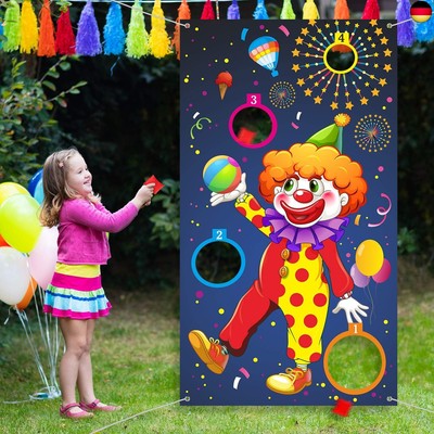Outus Karneval Wurf Spiel Clown Banner mit 3 Bohnen Säcke Zirkus Bohnen Säcke W