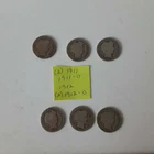 6 Barber Dimes (2) 1911, 1911-D, 1912, (2) 1912-D Average Circulated 90% Silver