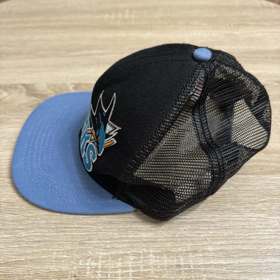 De colección Y2K Mitchell & Ness Tiburones 100% Lana Camionero Malla Snapback Sombrero Verde azulado OSFA Foto 2 de 4