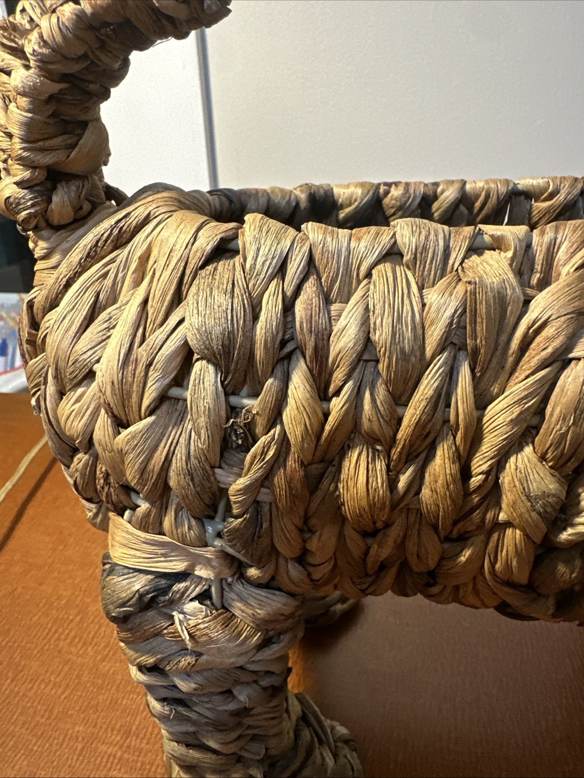 Doxy Dachshund Dog Puppy Woven Natural Grass Basket Decor 12" Tall 16.5" Long