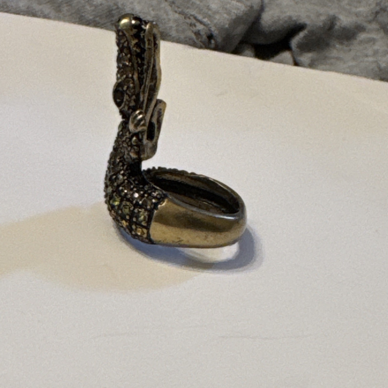 Crocodile Shape Yellow Stone Statement Ring Bronz… - image 2