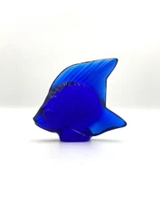 Lalique Figurine Poisson Cristal Bleu Nuit Parfait État Idée Cadeau