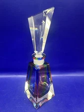 Vtg Heavy Murano Sommerso Crystal Perfume Bottle Ground Stopper Rainbow 7.75”