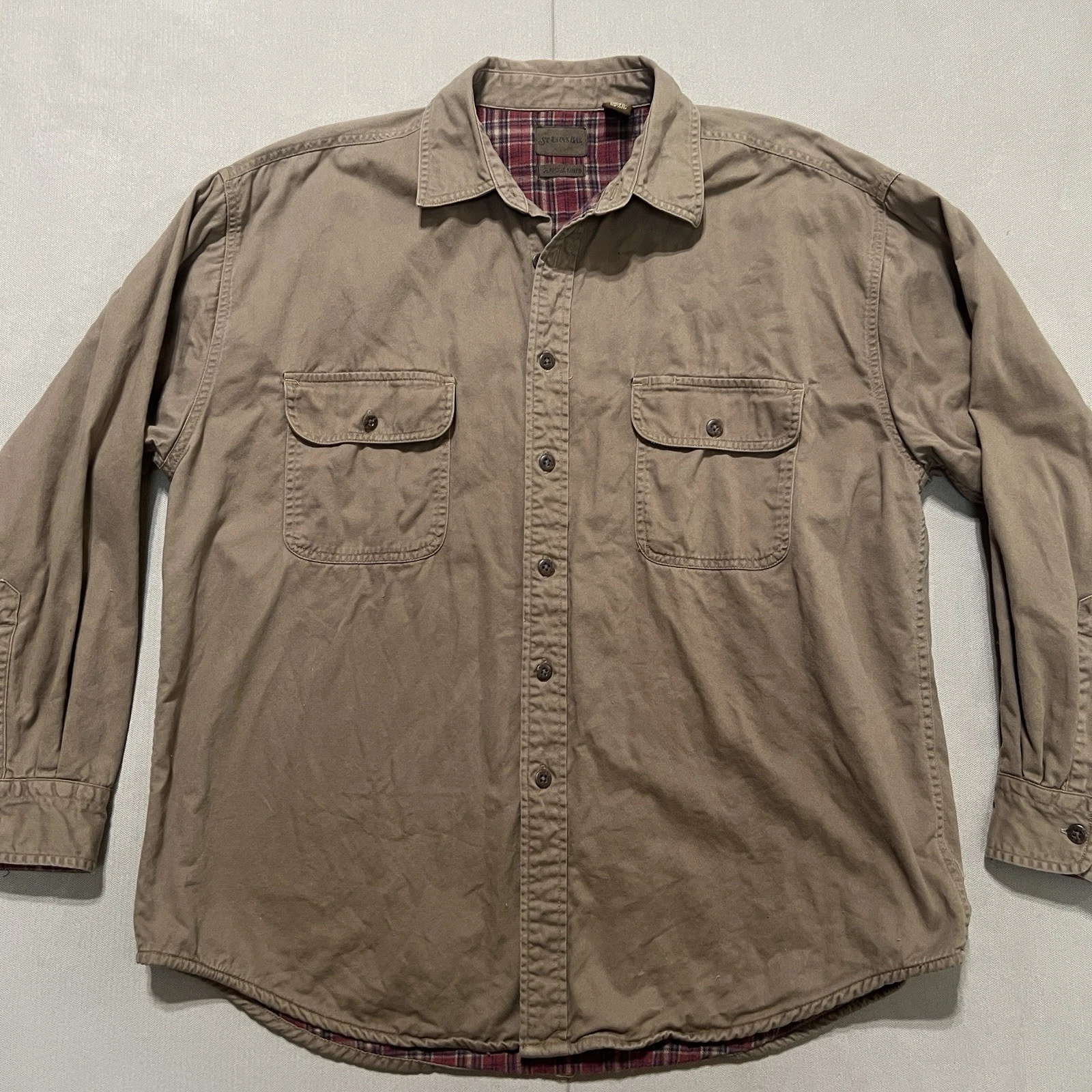 St Johns Bay Flannel Lined Shirt "Shacket" Mens XLarge Khaki 100% Cotton