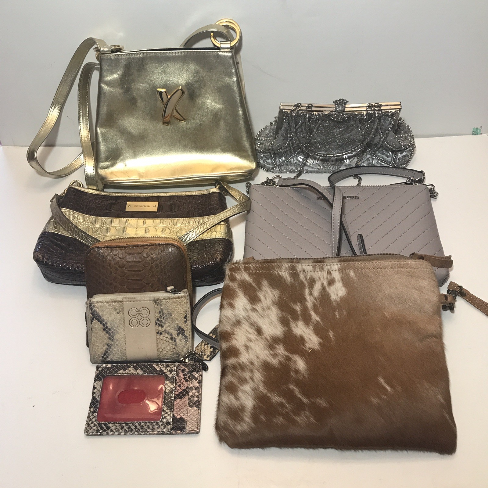 Lot Of 8 Handbags Purses Wallets Name Brands Multi Colors Materials Nice