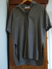 Stylish Joyce Ridings Linen Blouse Shirt, sage green, vgc size 12 14 16