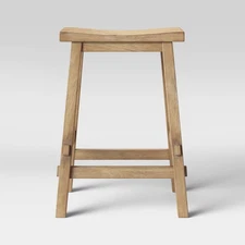 Threshold Backless Saddle Counter Stool Bar Distressed Wood 23.81" Natural