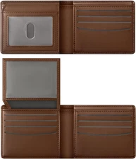 Wallet for Men RFID Blocking Brown Wallets Bifold Faux Leather Card Holder Front