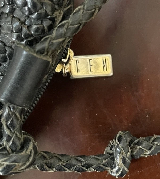 Cartera de cuero tejida negra vintage CEM bolso de mano trenzado bandolera Brasil 7x7 Foto 2 de 4