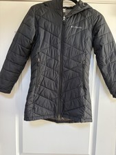 Columbia Puffer Jacket Girls Med 10-12 Black Omni Heat Hooded Pockets Ski Hiking