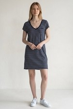 Gap Striped T-Shirt Dress Women’s Medium Blue White 100% Cotton V-Neck Preppy