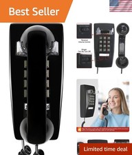 Vintage Wall Mount Phone with Loud Mechanical Ringer - Adjustable Volume, Black