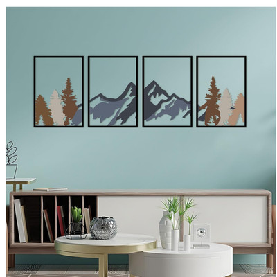 ESTART 4 Stück Metall Berg Wandkunst 50x15cm Bunt Wohnzimmer Büro Innen Außen