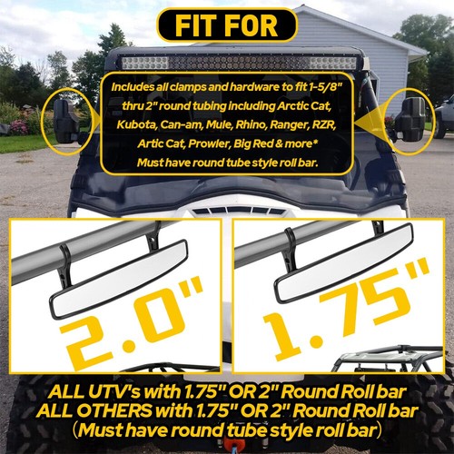 Rear UTV Mirrors Side&Center Set 1.75" Roll Bar For RZR Polaris 570/900/XP 1000 - Afbeelding 14 van 22