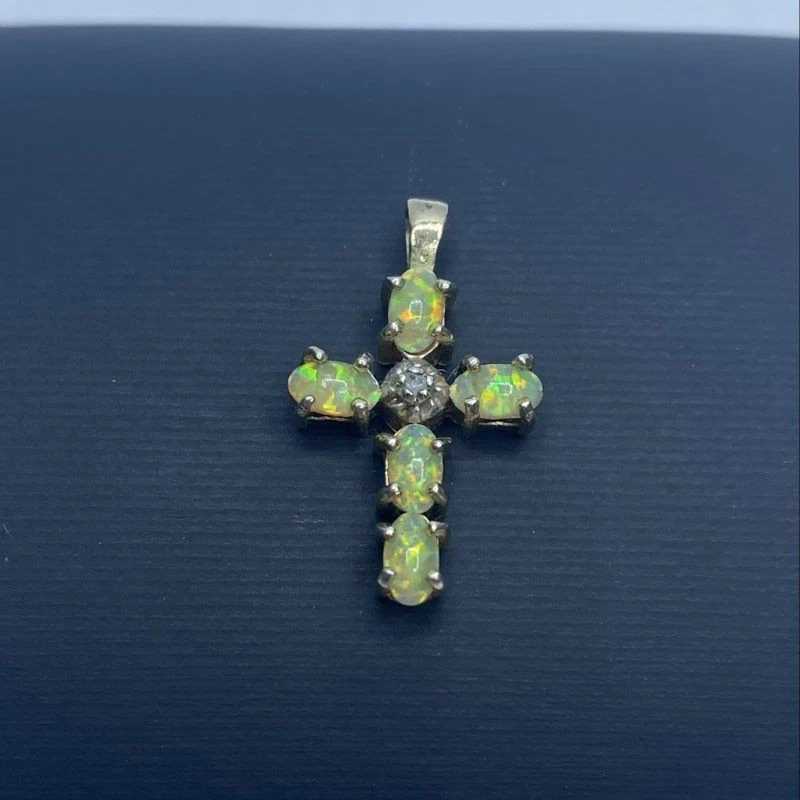 FAS Sterling Silver Melee Diamond Opal Cross Pendant 1.6g - Image 3 of 4