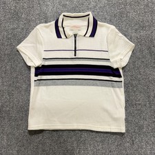 VTG Epricot Top Womens L Made In USA Purple White Y2K 90s 1/4 Zip Collared