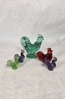 Vintage LOT 5 Fenton Glass Rooster Hen Figurines Amber Aqua Green Purple NICE