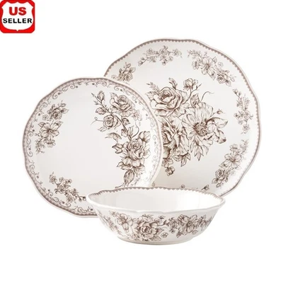 12-Piece Stoneware Dinnerware Set Floral Design Dishwasher Safe Everyday Use
