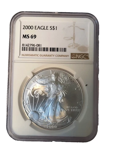 2000 ASE American Silver Eagle 1 oz Silver - Graded NGC MS69 Brown Label