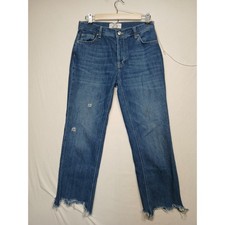 Free people size 25 raw hem straight leg blue denim jeans