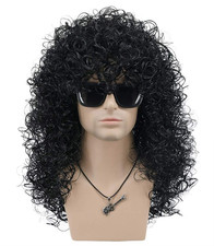 Mens Slash Long Curly Black Hard 70S 80S Rocker Wig Halloween Costume Cosplay Wi