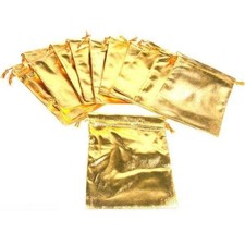 12 Gold Metallic Drawstring Jewelry Pouches 4" x 5"