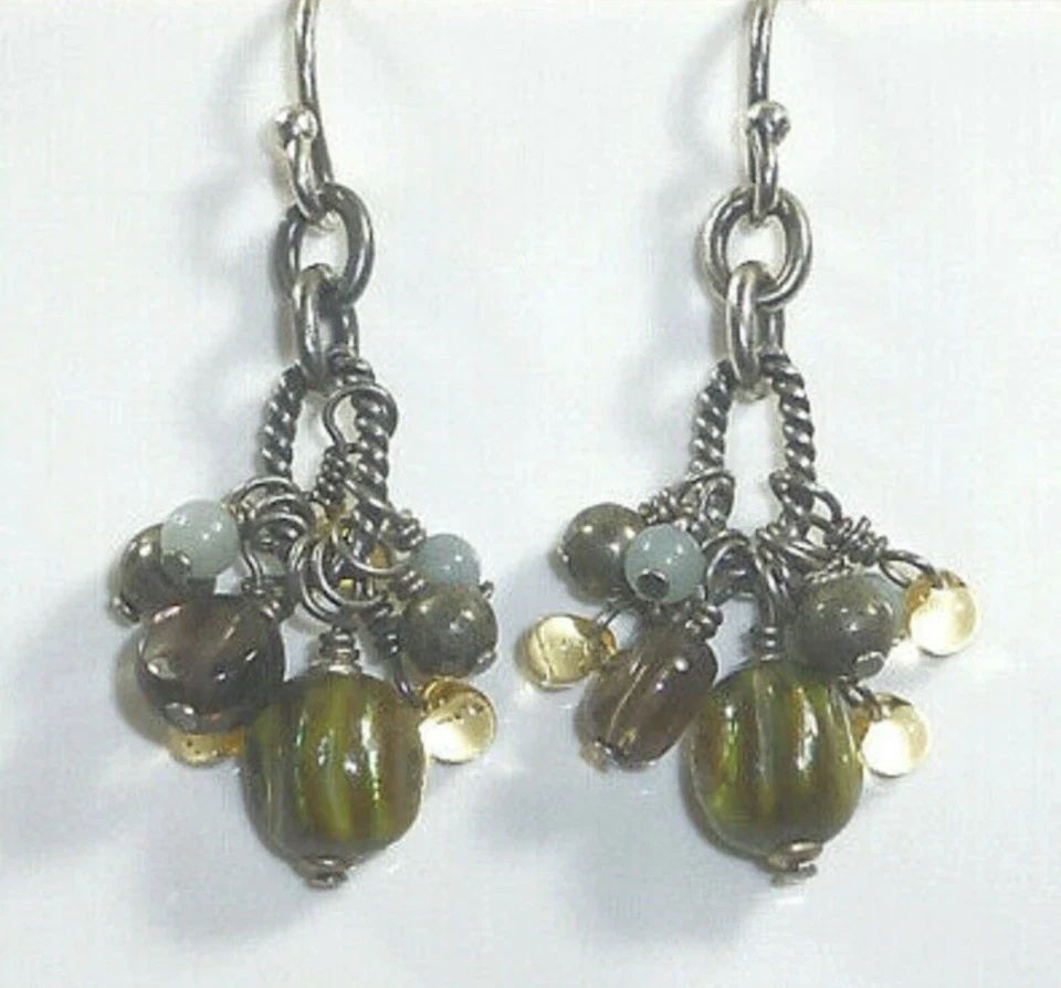 Pendientes Cha Cha Silpada Ámbar Verde Perla Amonita Plata Esterlina W1841 Foto 4 de 4