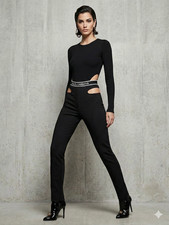 Dolce & Gabbana Black Cut-Out Waist Leggings Pants Size IT 40 Designer Stretch S