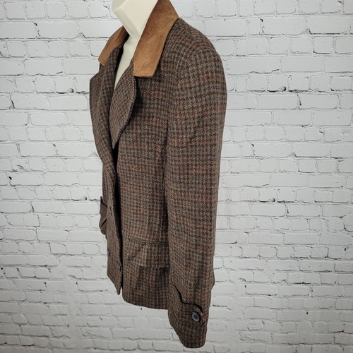 Giacca doppiopetto vintage scena internazionale marrone tweed scamosciato colletto taglia 10 - Foto 14 di 15