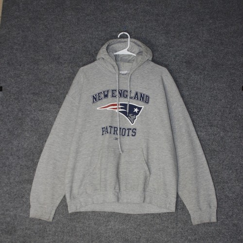 New England Patriots Reebok Hoodie Mens L Gray NFL Football Pullover Graphic