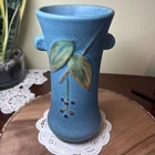 Vintage Weller Cornish & Berries Art Deco 8” Vase Signed Blue Turquoise VGC