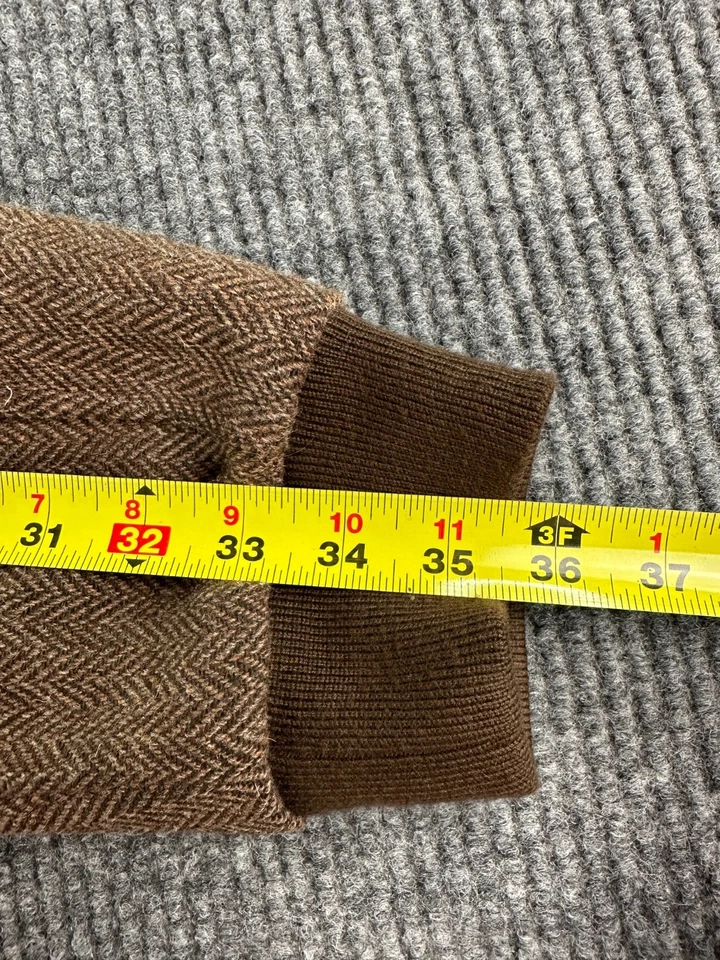 LL Bean Men’s Large Wool Herringbone Jacket Brown Insulated Bomber Flight - Image 4 of 4