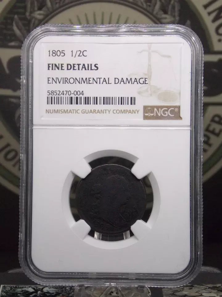1805 Draped BUST Half Cent 1/2c NGC Fine Details #004 Fine ECC&C, Inc. - Image 3 of 4