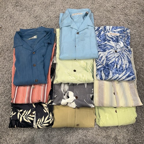 Paket mit 10 tropischen Hawaiihemden Seide Tommy Bahama Knopfleiste Freizeit Größe Large