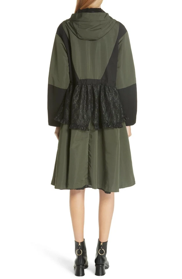 SANDY LIANG Olive Black TURNER Lace Ruffle Peplum Hooded Anorak Coat Jacket 8 40 - Image 2 of 4